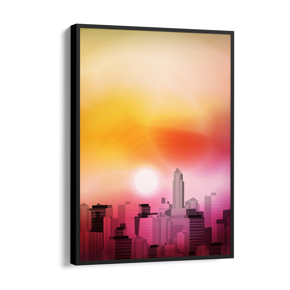 Crimson Sunrise Skyline - City Wall Art - Pillow Fights