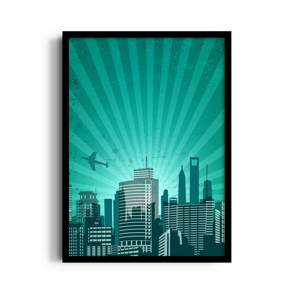 Emerald Skyline Flight - City Wall Art - Pillow Fights