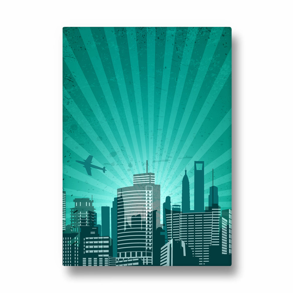 Emerald Skyline Flight - City Wall Art - Pillow Fights