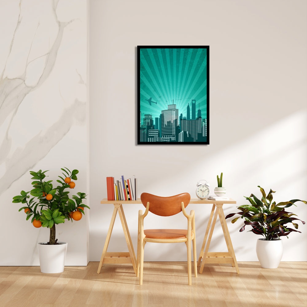 Emerald Skyline Flight - City Wall Art - Pillow Fights