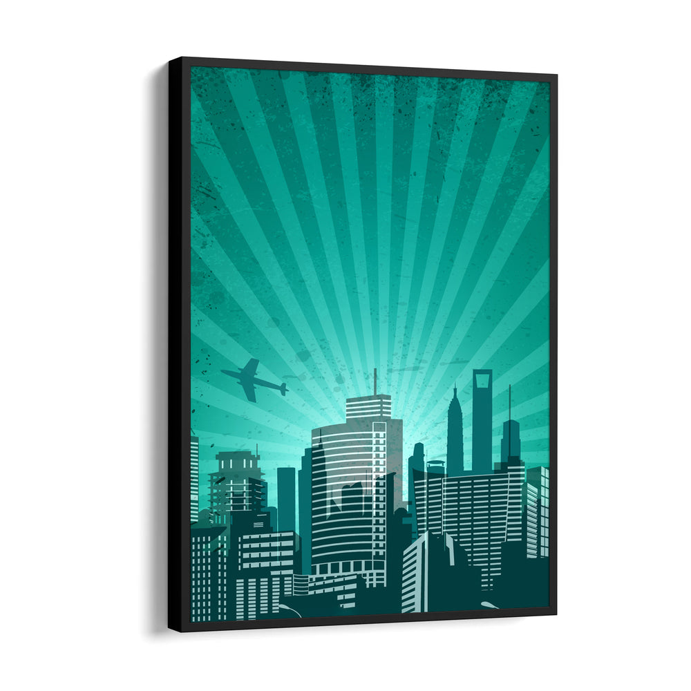Emerald Skyline Flight - City Wall Art - Pillow Fights