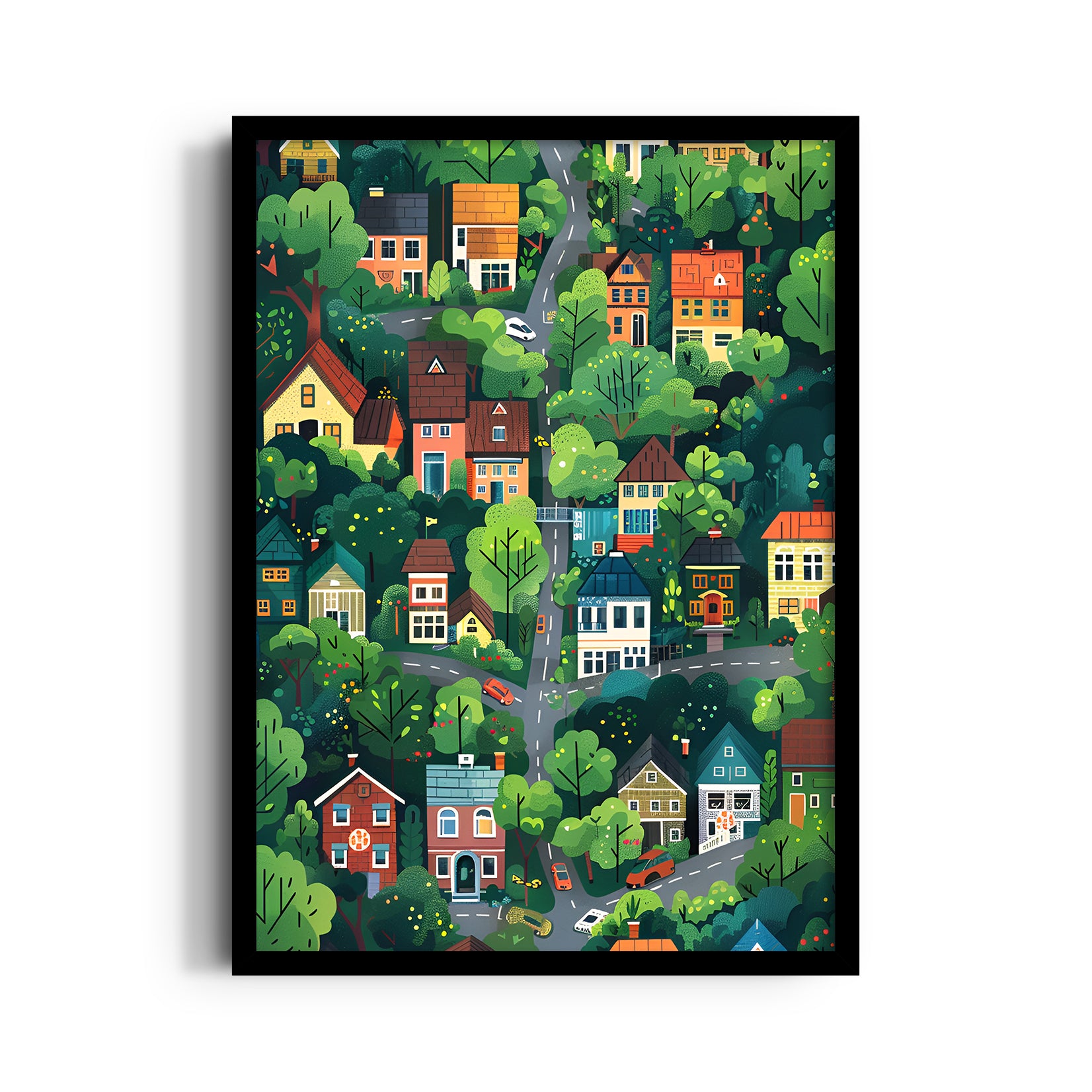 Enchanted Green Neighborhood - street map wall art