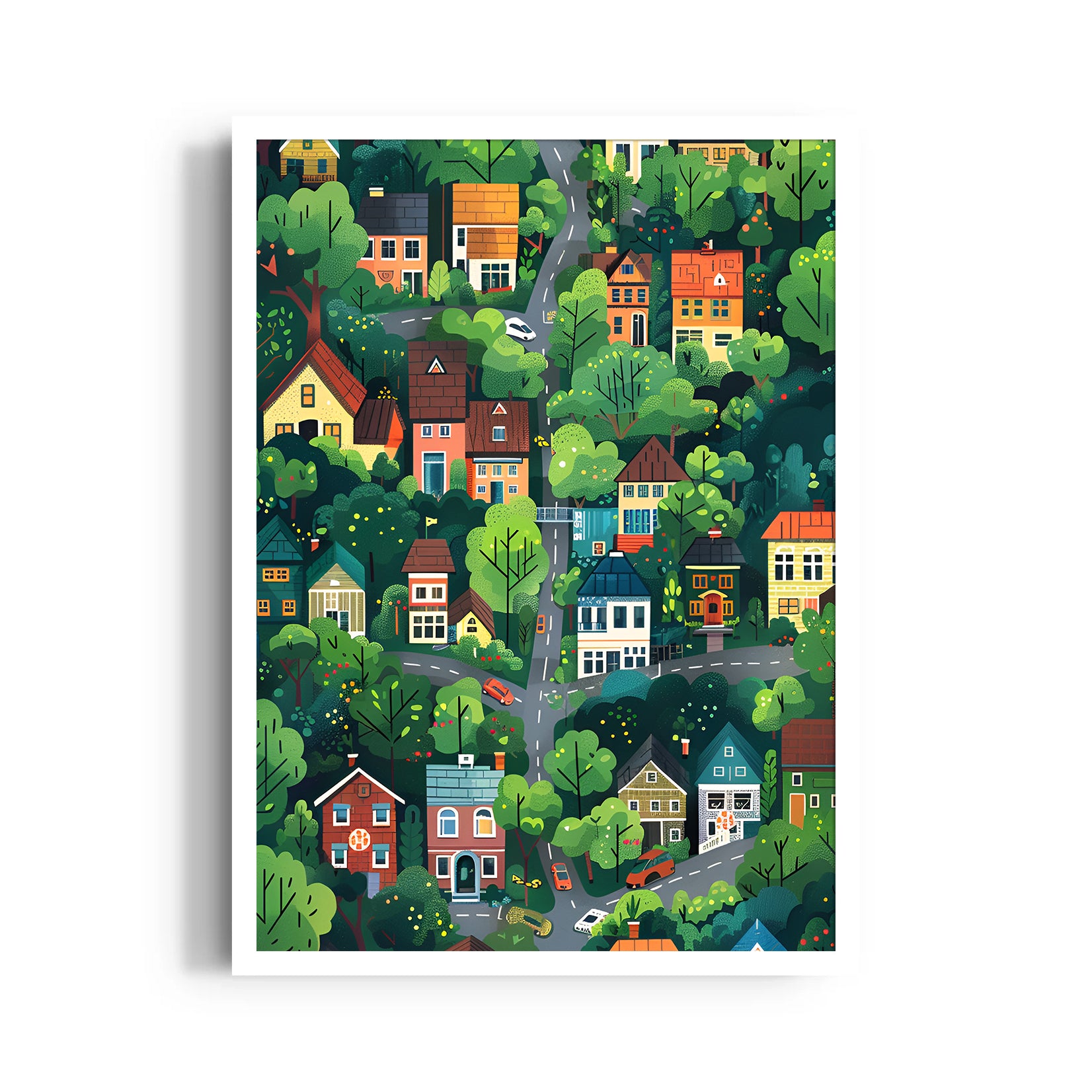 Enchanted Green Neighborhood - street map wall art