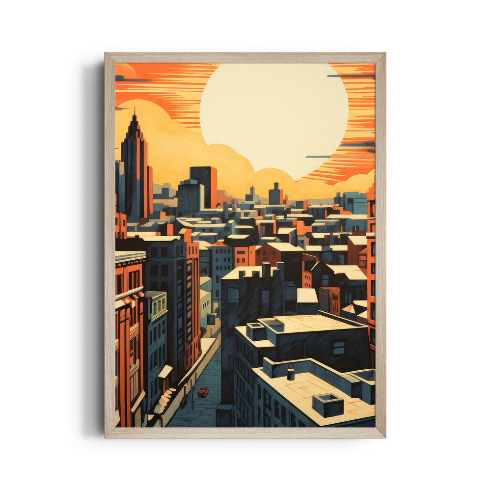Golden Horizon Cityscape - City Wall Art