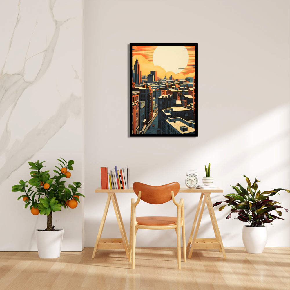 Golden Horizon Cityscape - City Wall Art