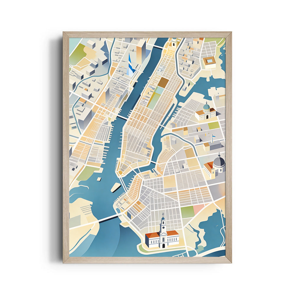 Golden Waterfront Grid - street map wall art