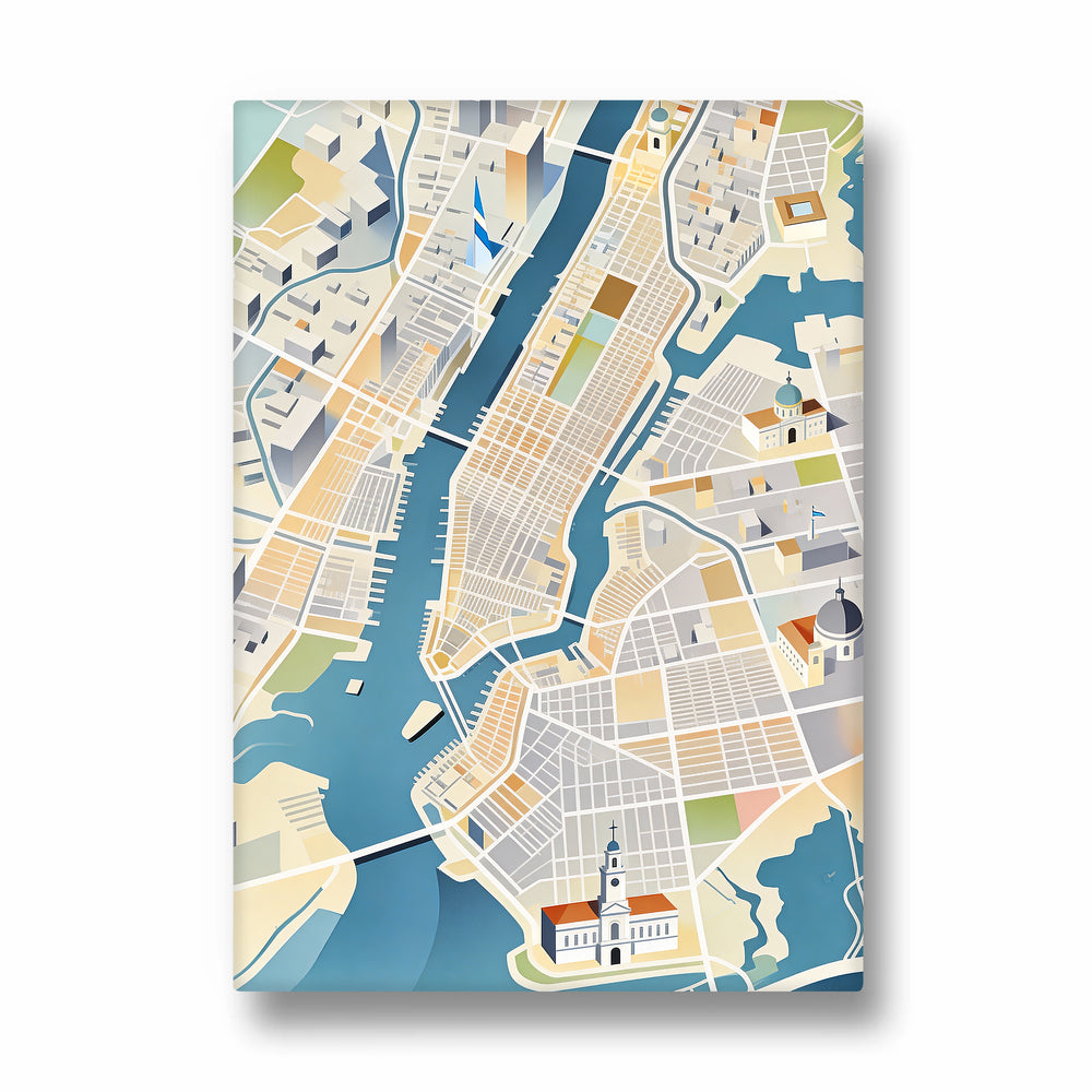 Golden Waterfront Grid - street map wall art