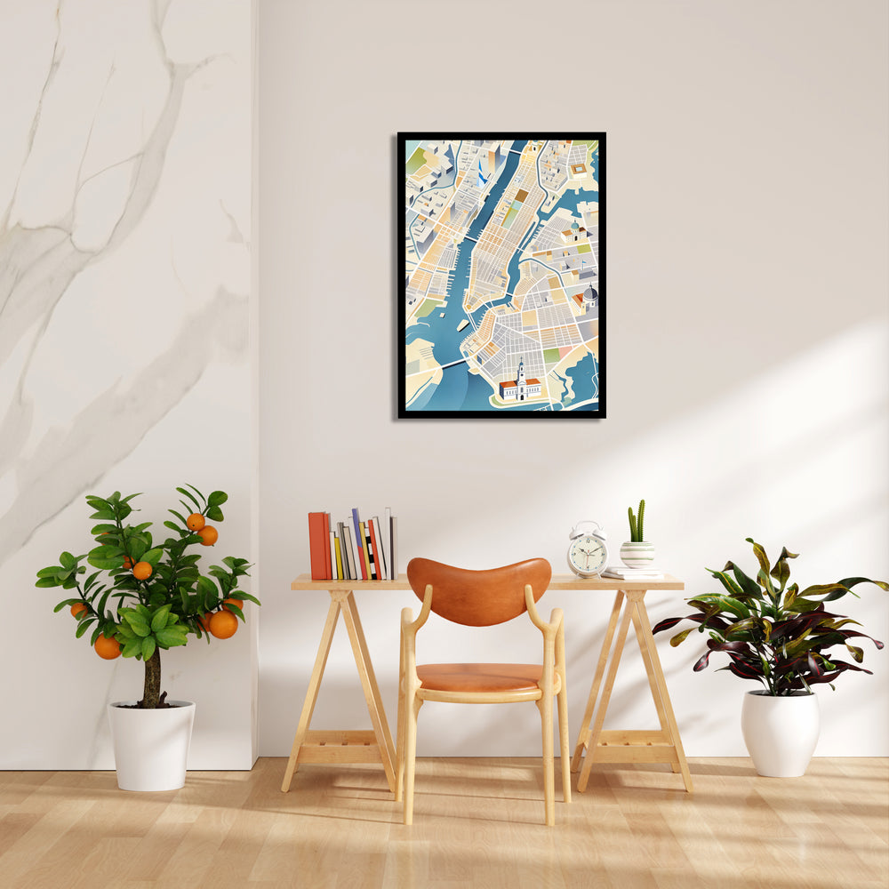Golden Waterfront Grid - street map wall art