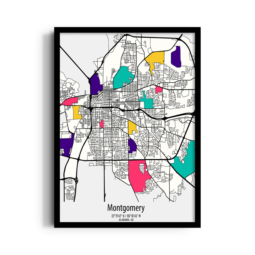 Montgomery Vibrant Districts - street map wall art - Pillow Fights
