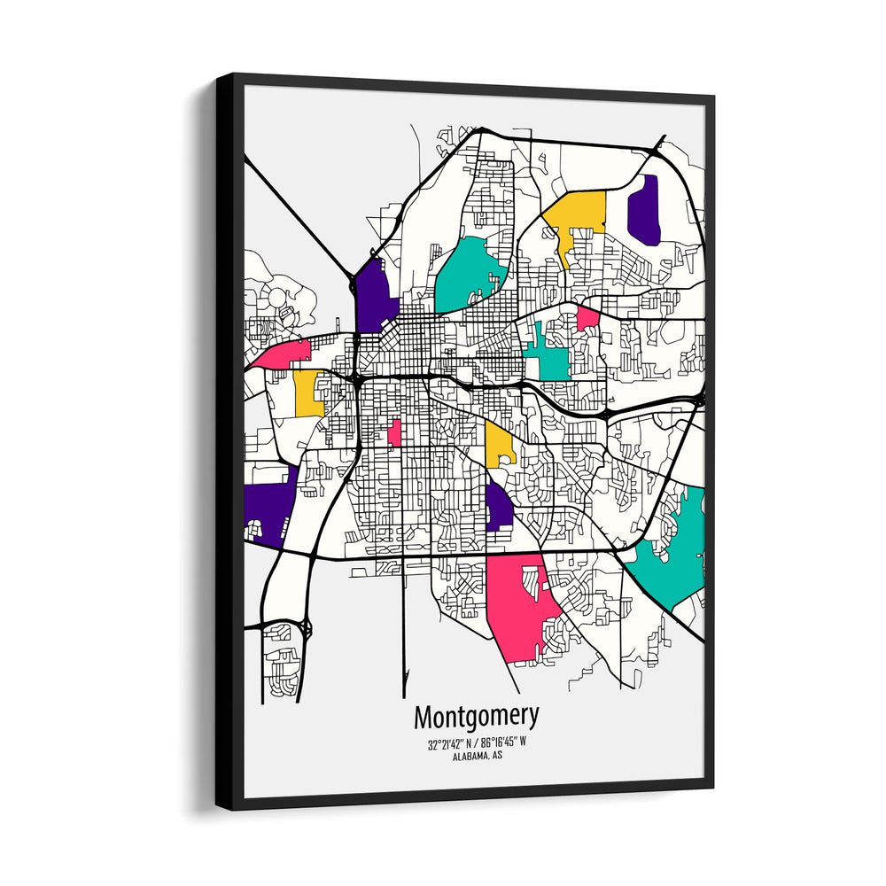 Montgomery Vibrant Districts - street map wall art - Pillow Fights