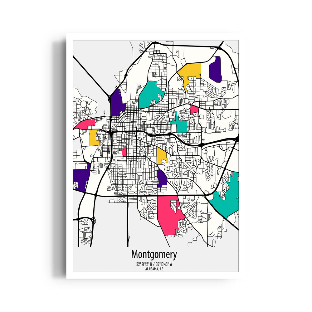 Montgomery Vibrant Districts - street map wall art - Pillow Fights