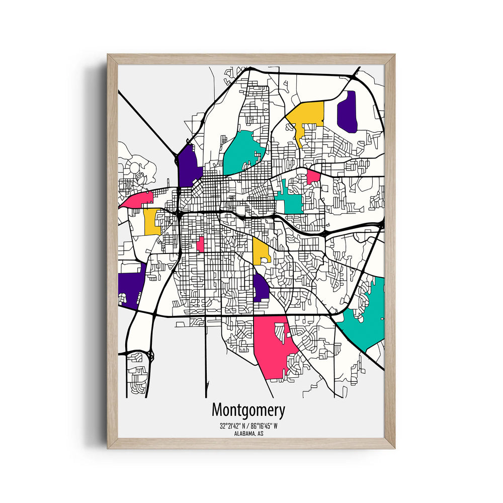 Montgomery Vibrant Districts - street map wall art - Pillow Fights