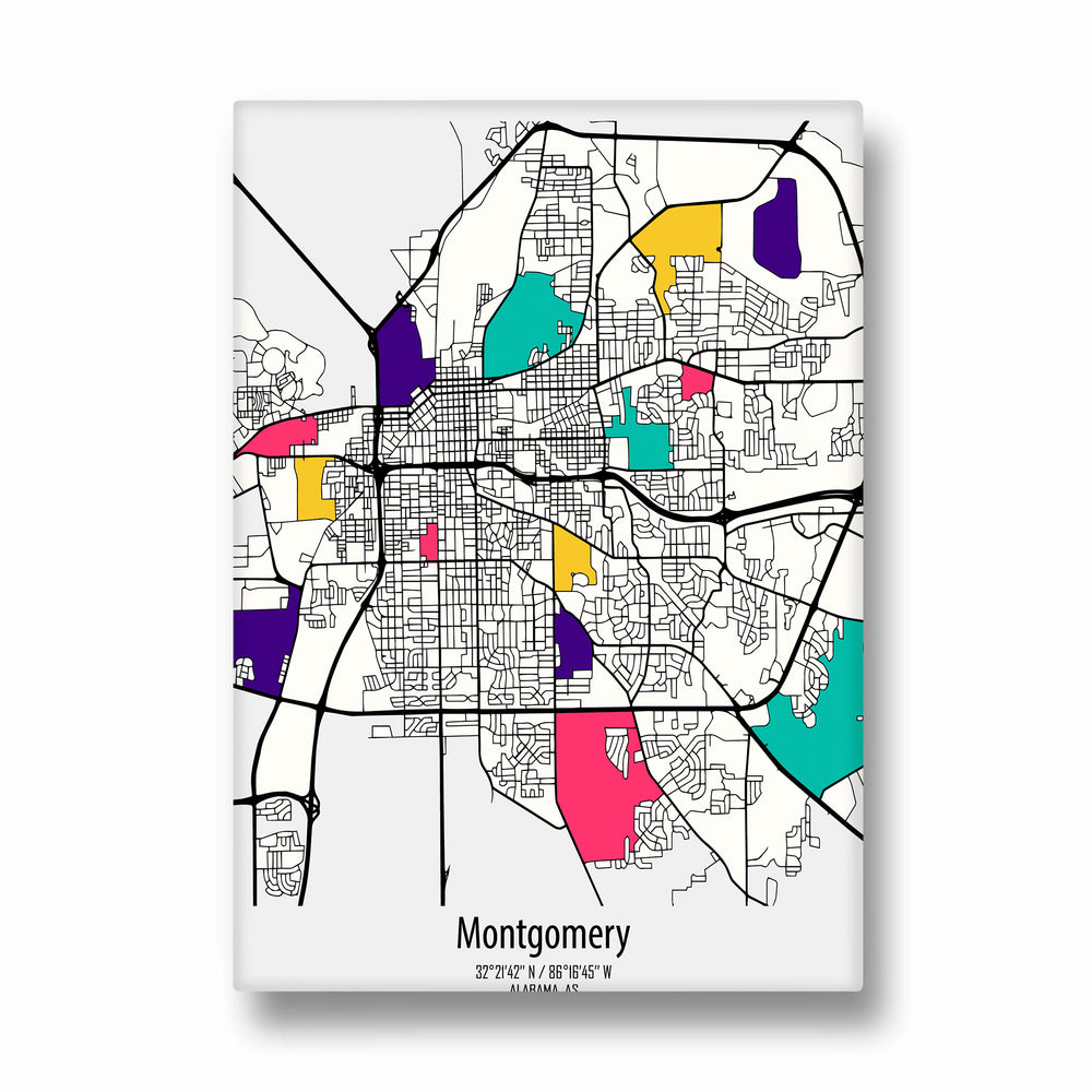 Montgomery Vibrant Districts - street map wall art - Pillow Fights