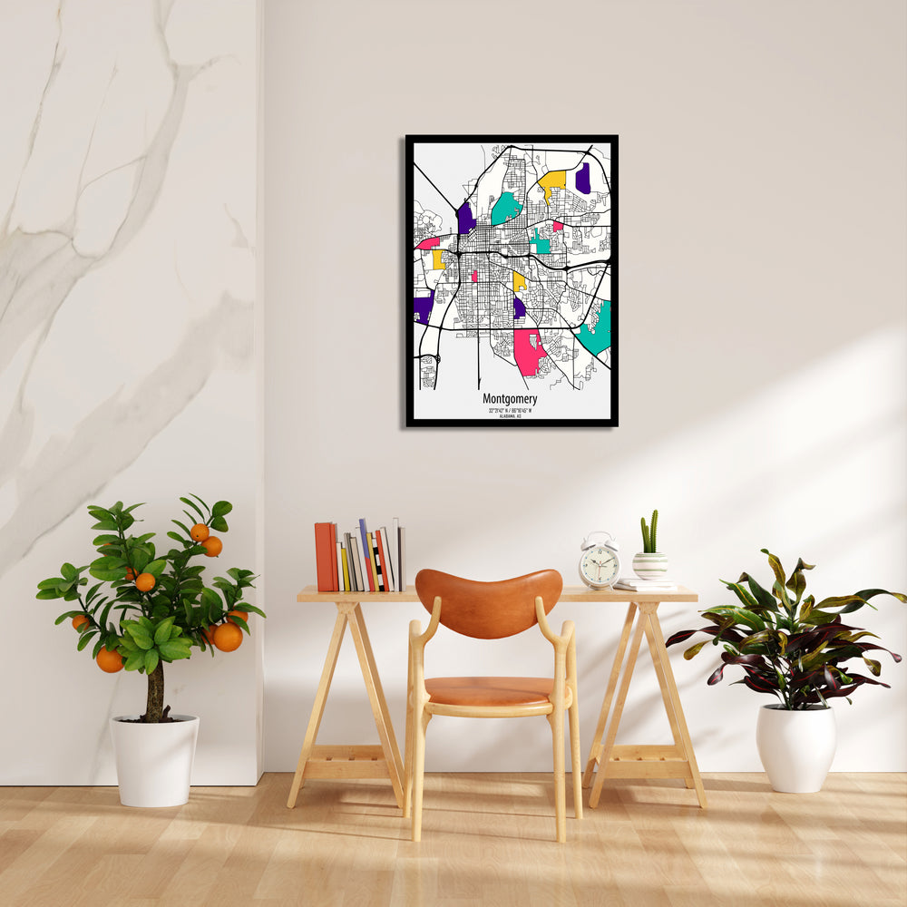 Montgomery Vibrant Districts - street map wall art - Pillow Fights