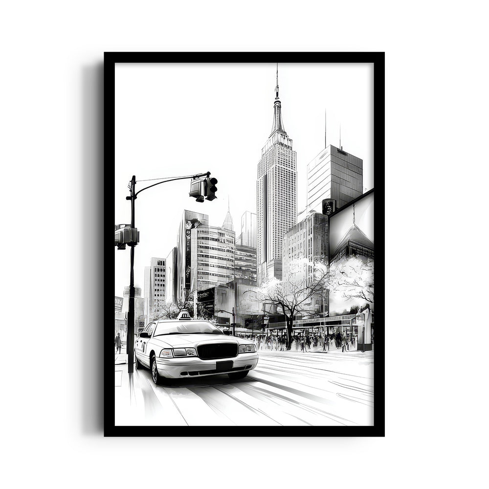 NYC Street Sketch ??? Black & White City Taxi Wall Art - Pillow Fights