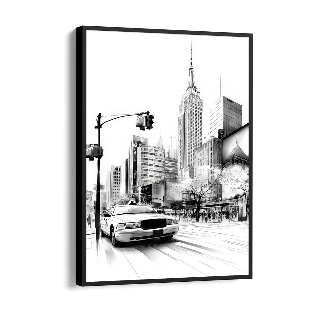 NYC Street Sketch ??? Black & White City Taxi Wall Art - Pillow Fights
