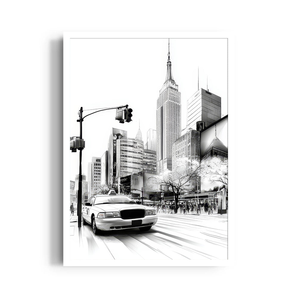 NYC Street Sketch ??? Black & White City Taxi Wall Art - Pillow Fights