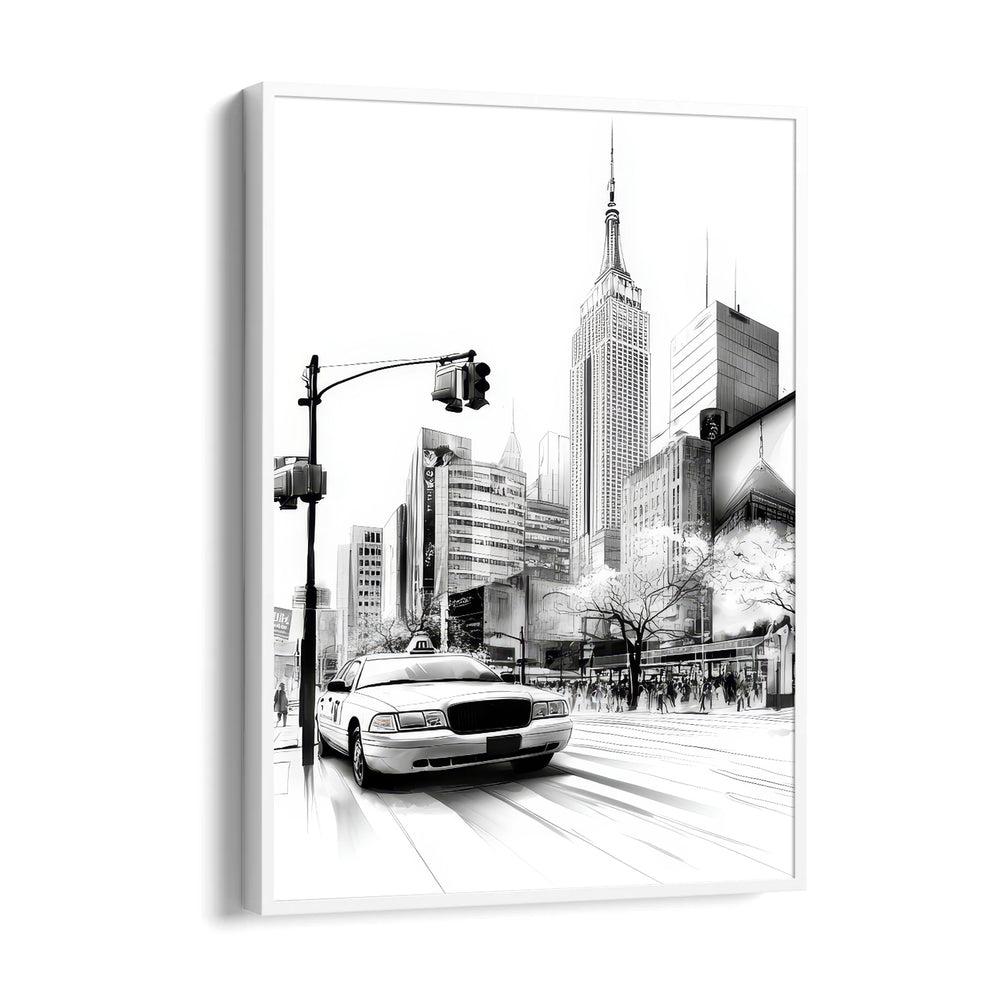 NYC Street Sketch ??? Black & White City Taxi Wall Art - Pillow Fights
