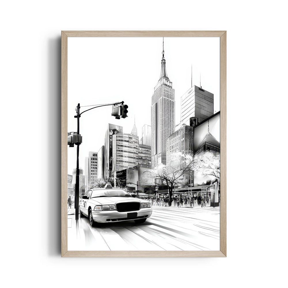 NYC Street Sketch ??? Black & White City Taxi Wall Art - Pillow Fights