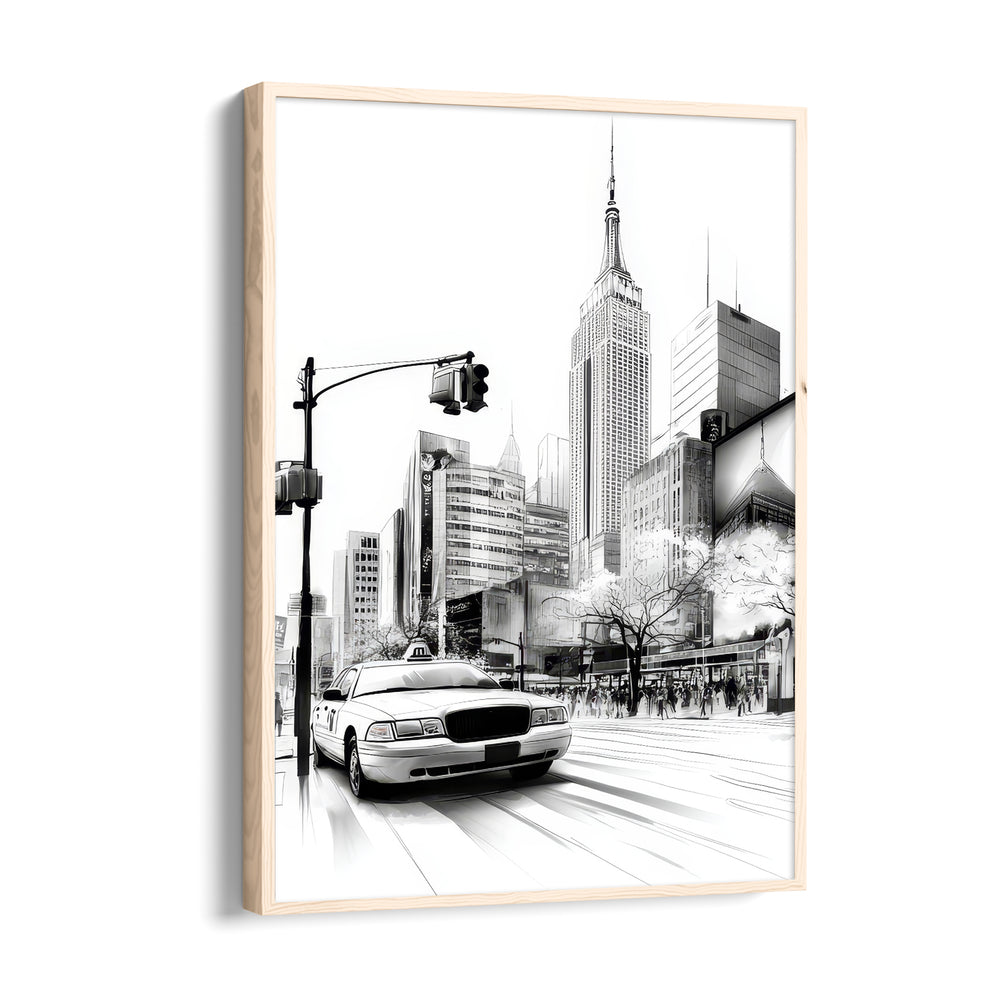 NYC Street Sketch ??? Black & White City Taxi Wall Art - Pillow Fights