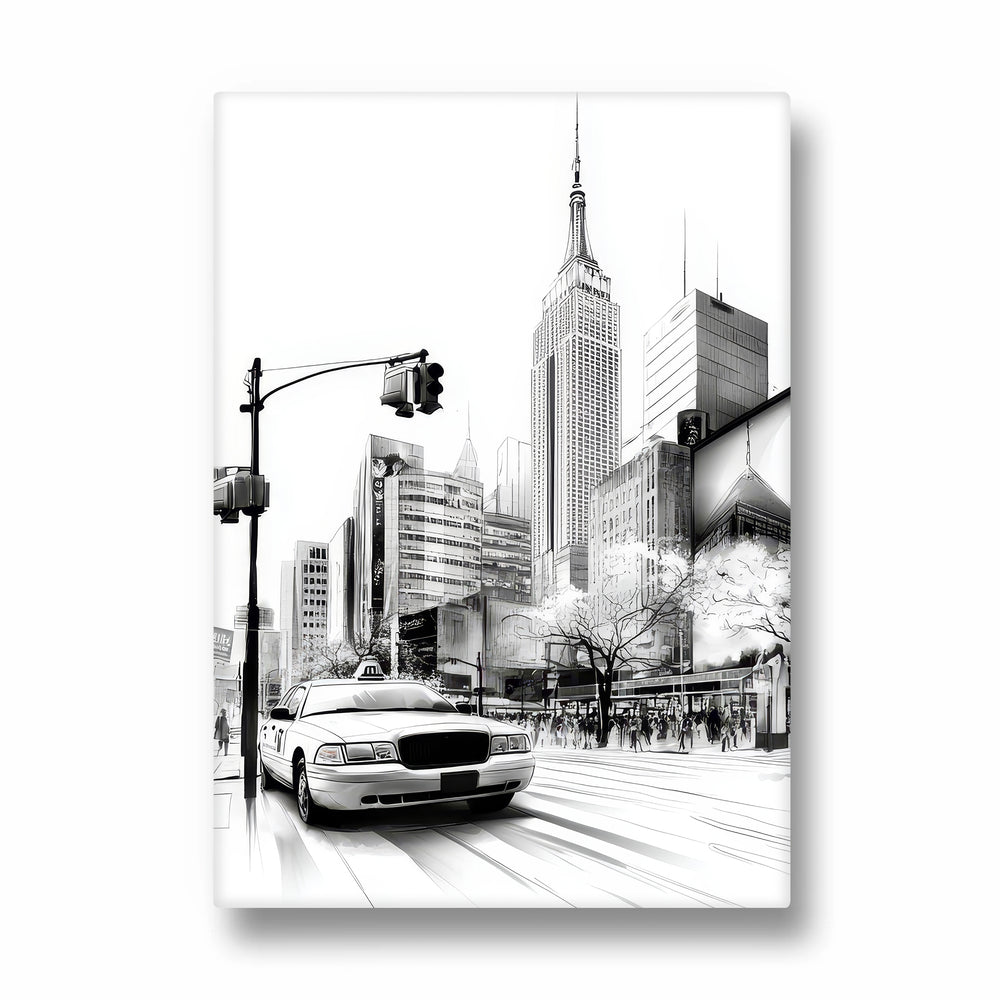 NYC Street Sketch ??? Black & White City Taxi Wall Art - Pillow Fights