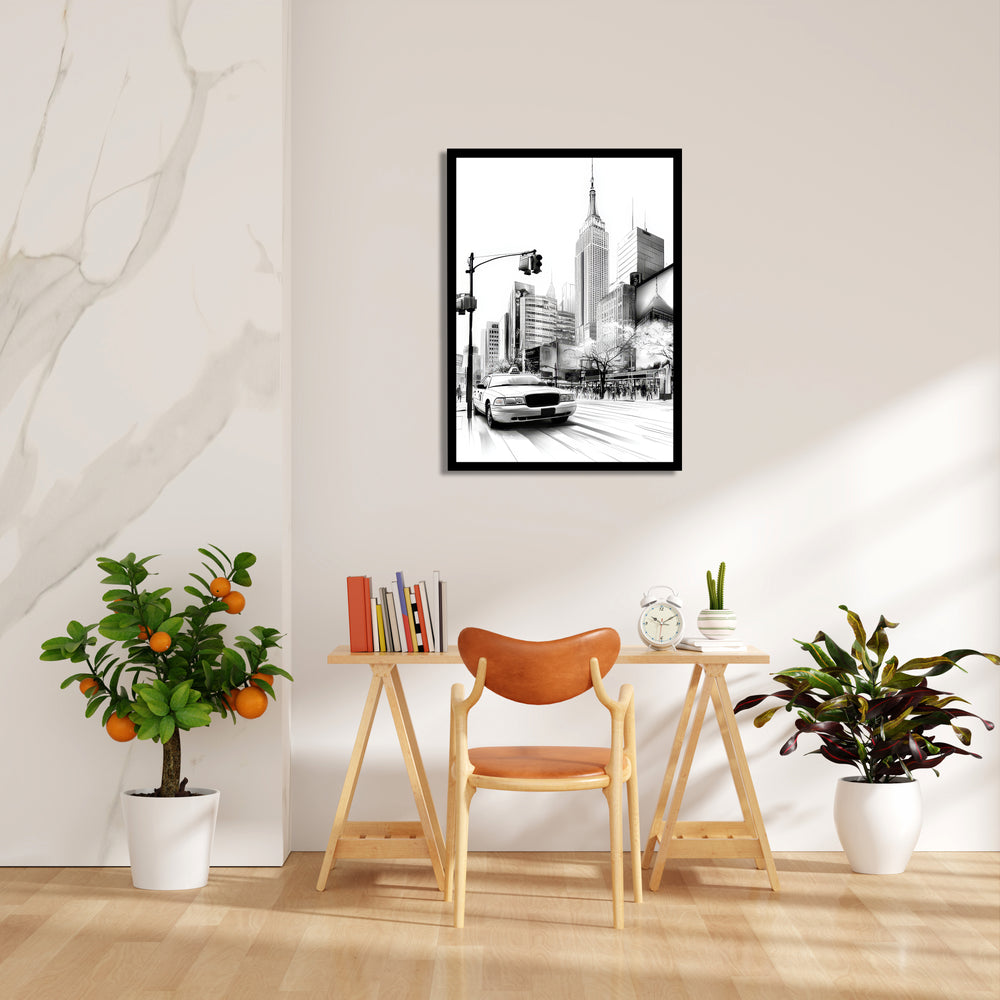 NYC Street Sketch ??? Black & White City Taxi Wall Art - Pillow Fights