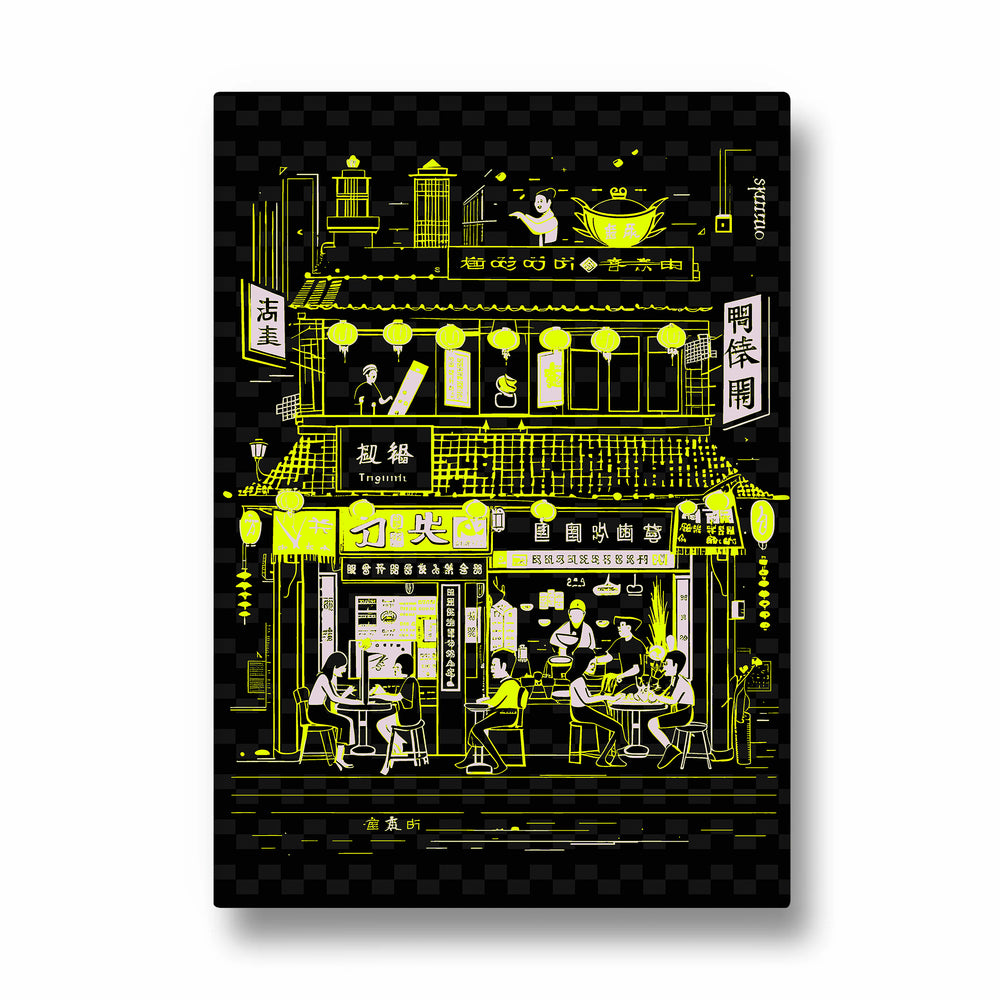 Neon Asian Street Caf - Food & Bar Wall Art - Pillow Fights
