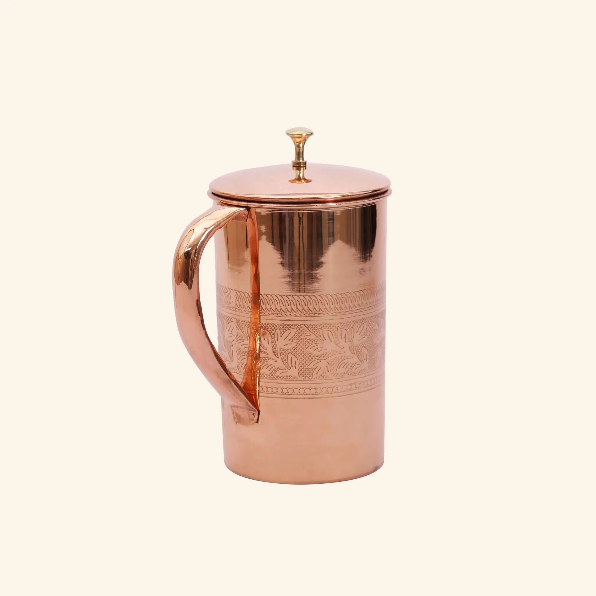 Elegant Embossed Copper Jug with Lid (1 Litre)