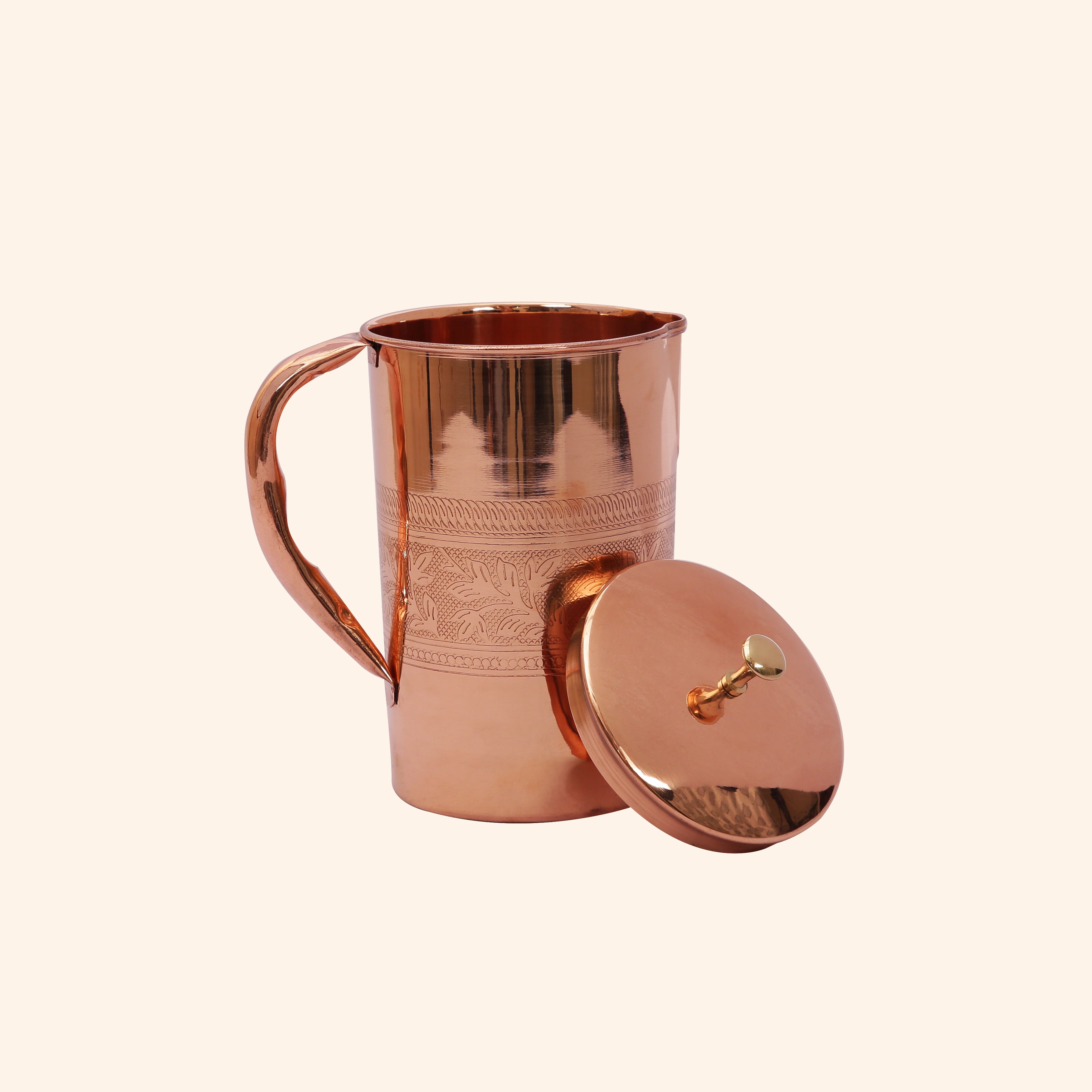 Elegant Embossed Copper Jug with Lid (1 Litre)