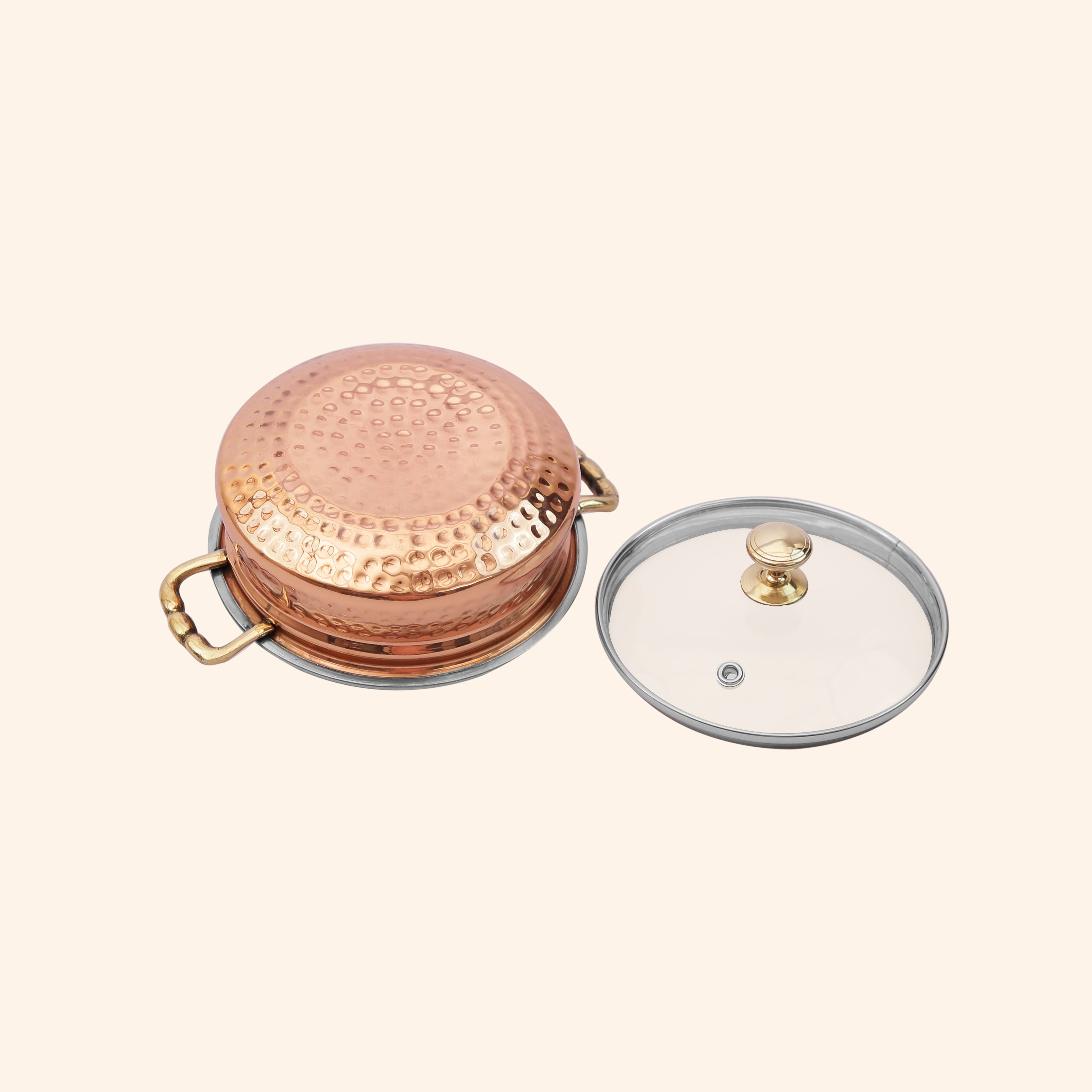 Large Copper & Steel Serving Handi with Glass Lid