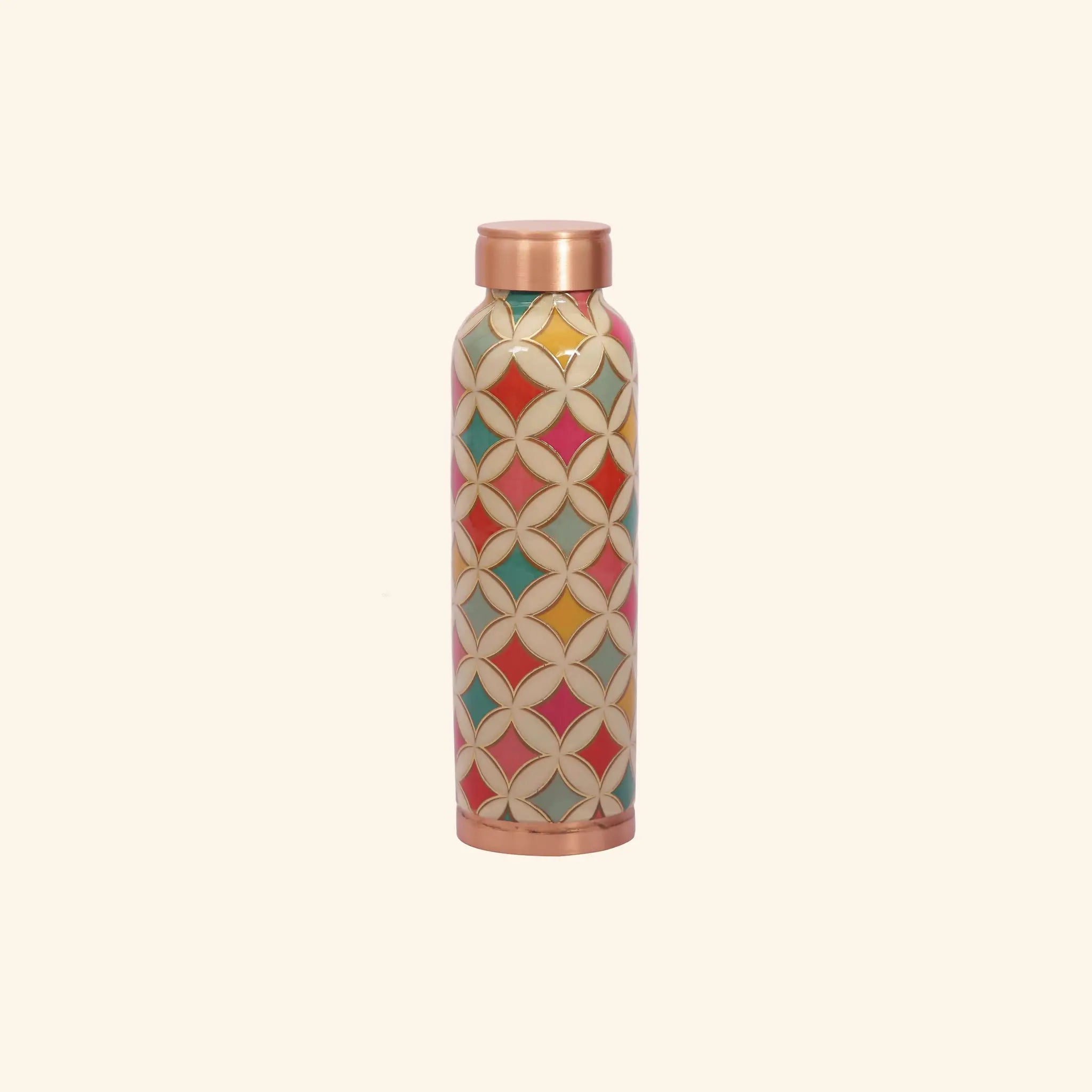 Vibrant Geometric Floral Copper Bottle, 900 ml