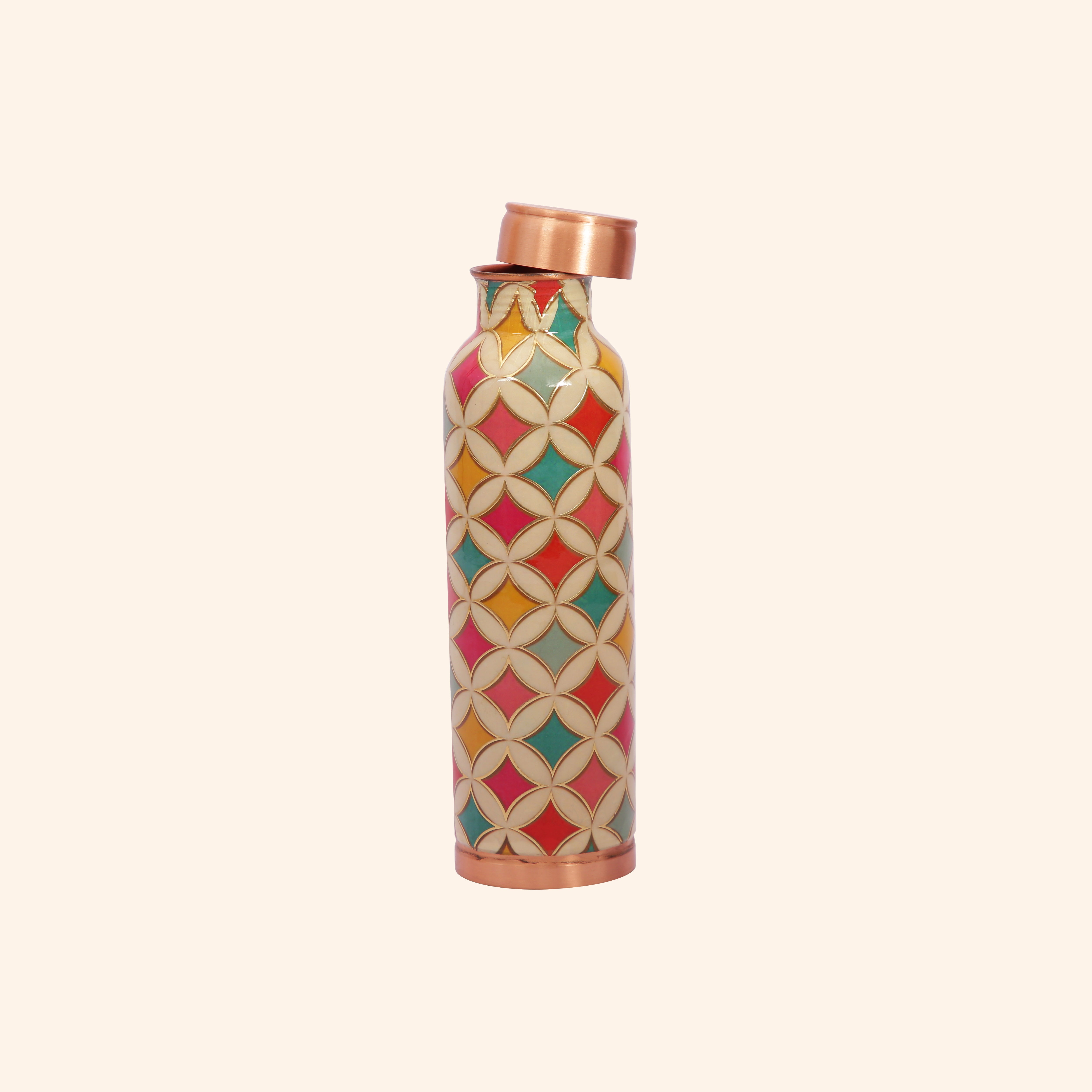 Vibrant Geometric Floral Copper Bottle, 900 ml
