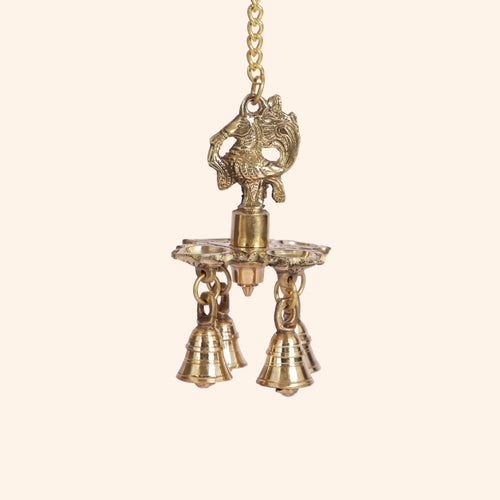 Traditional Brass Hanging Diya with Bells ("Munga Deep Chain") - Pillow Fights