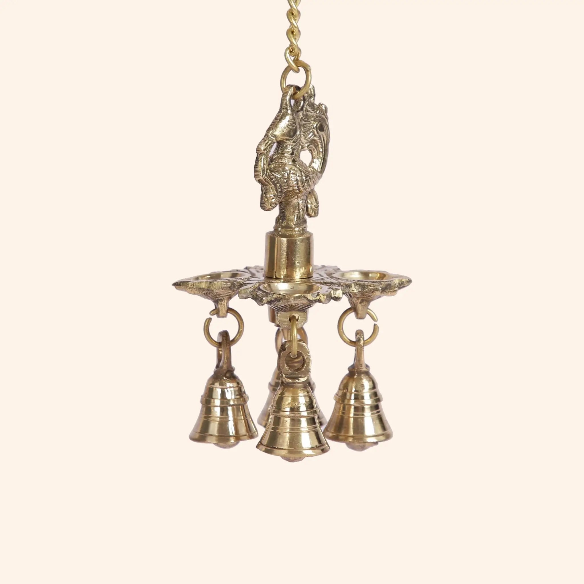 Traditional Brass Hanging Diya with Bells ("Munga Deep Chain")