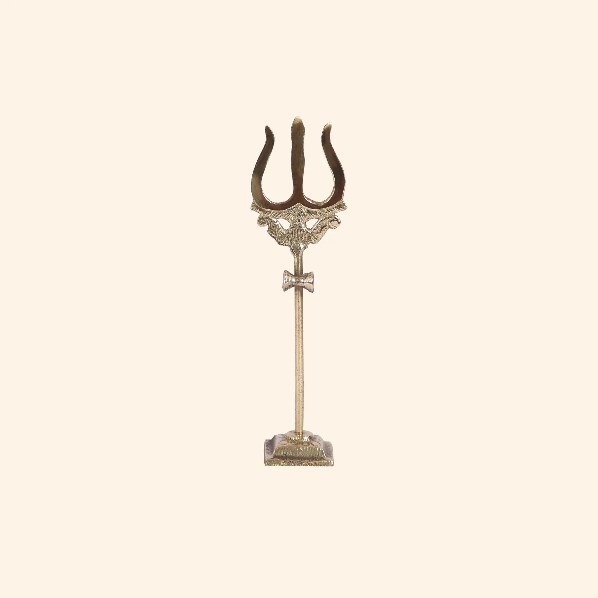 Sacred Brass Trishul (Trident) on Stand | For Puja, Protection & Navratri