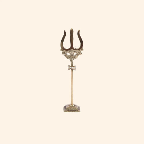 Sacred Brass Trishul (Trident) on Stand | For Puja, Protection & Navratri - Pillow Fights