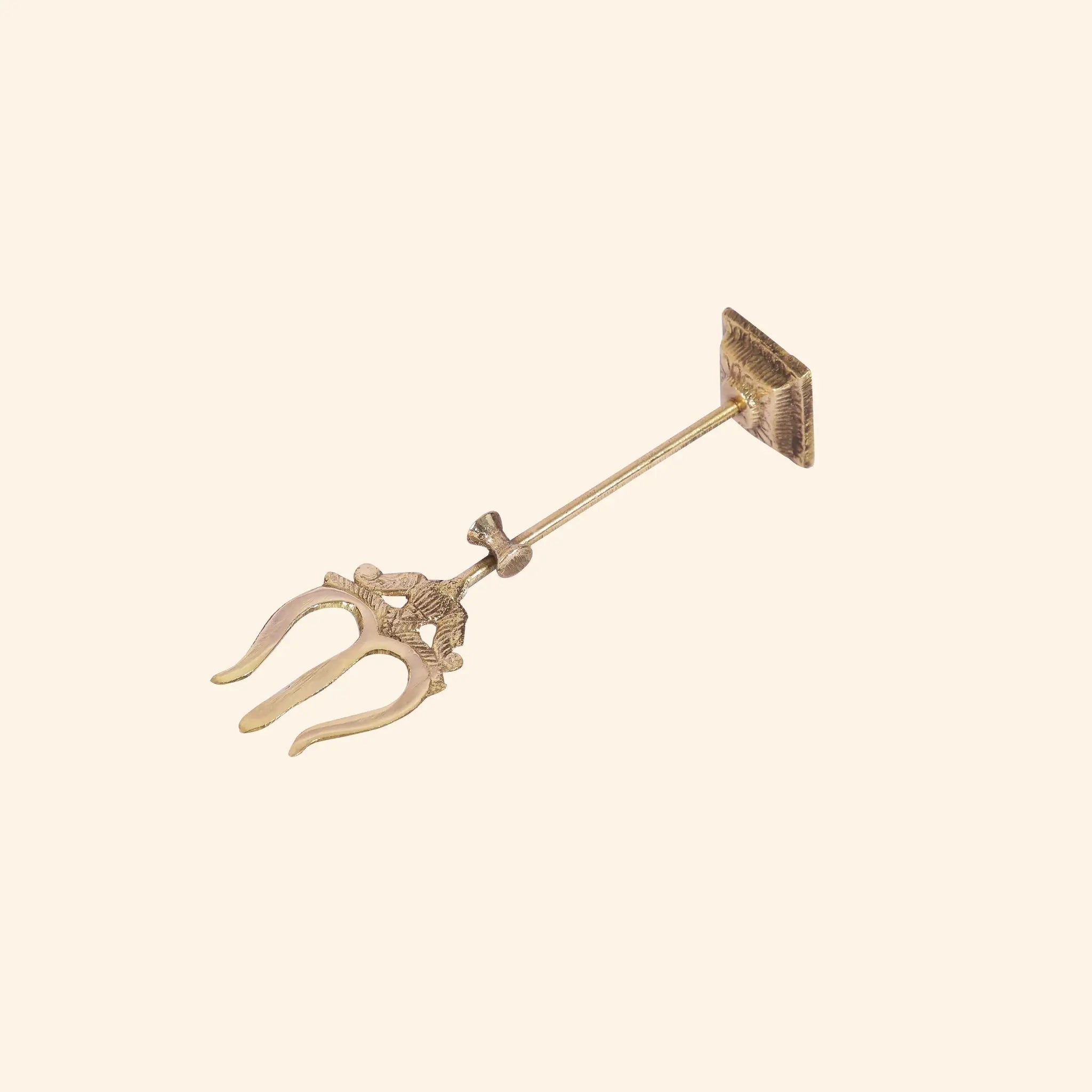 Sacred Brass Trishul (Trident) on Stand | For Puja, Protection & Navratri