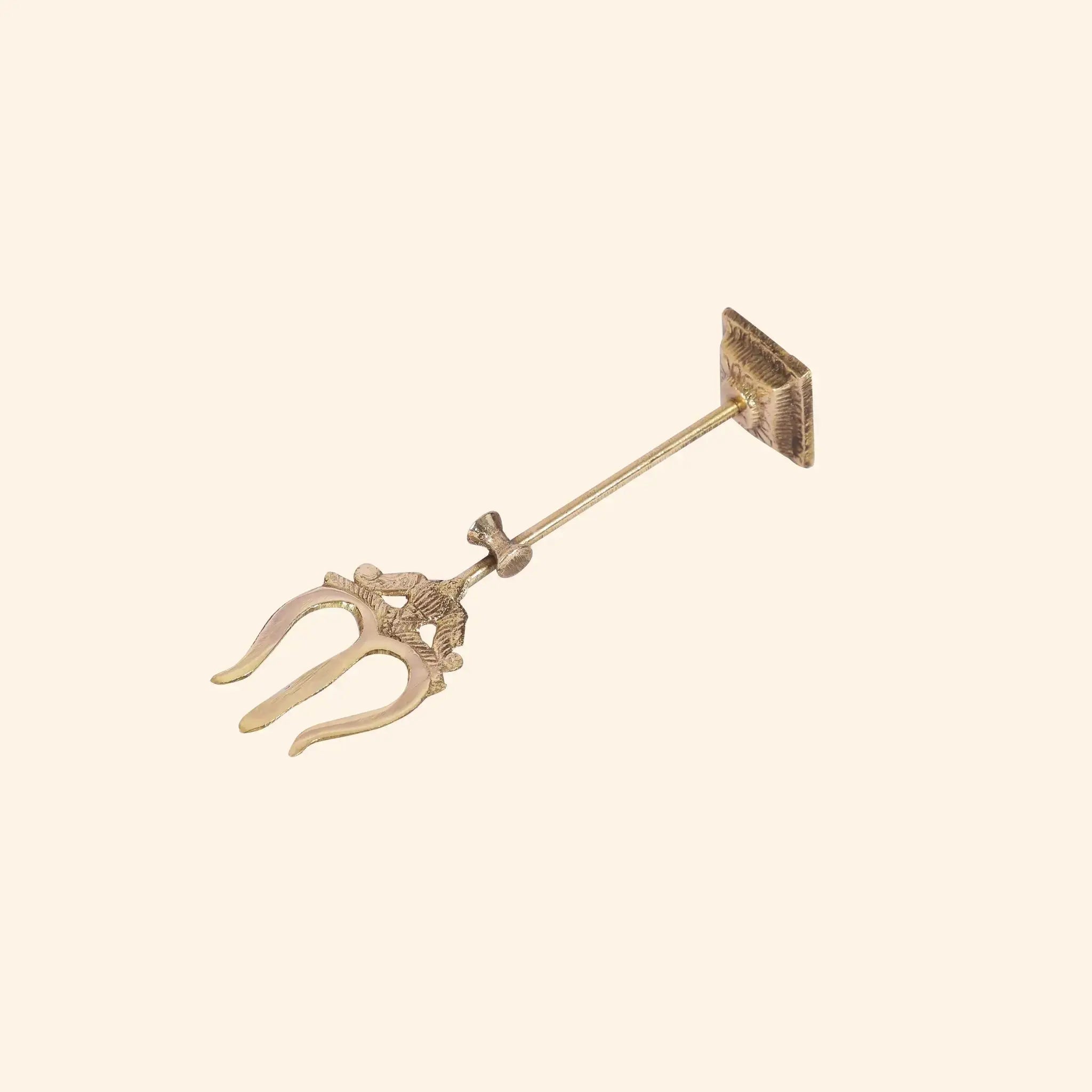 Sacred Brass Trishul (Trident) on Stand | For Puja, Protection & Navratri