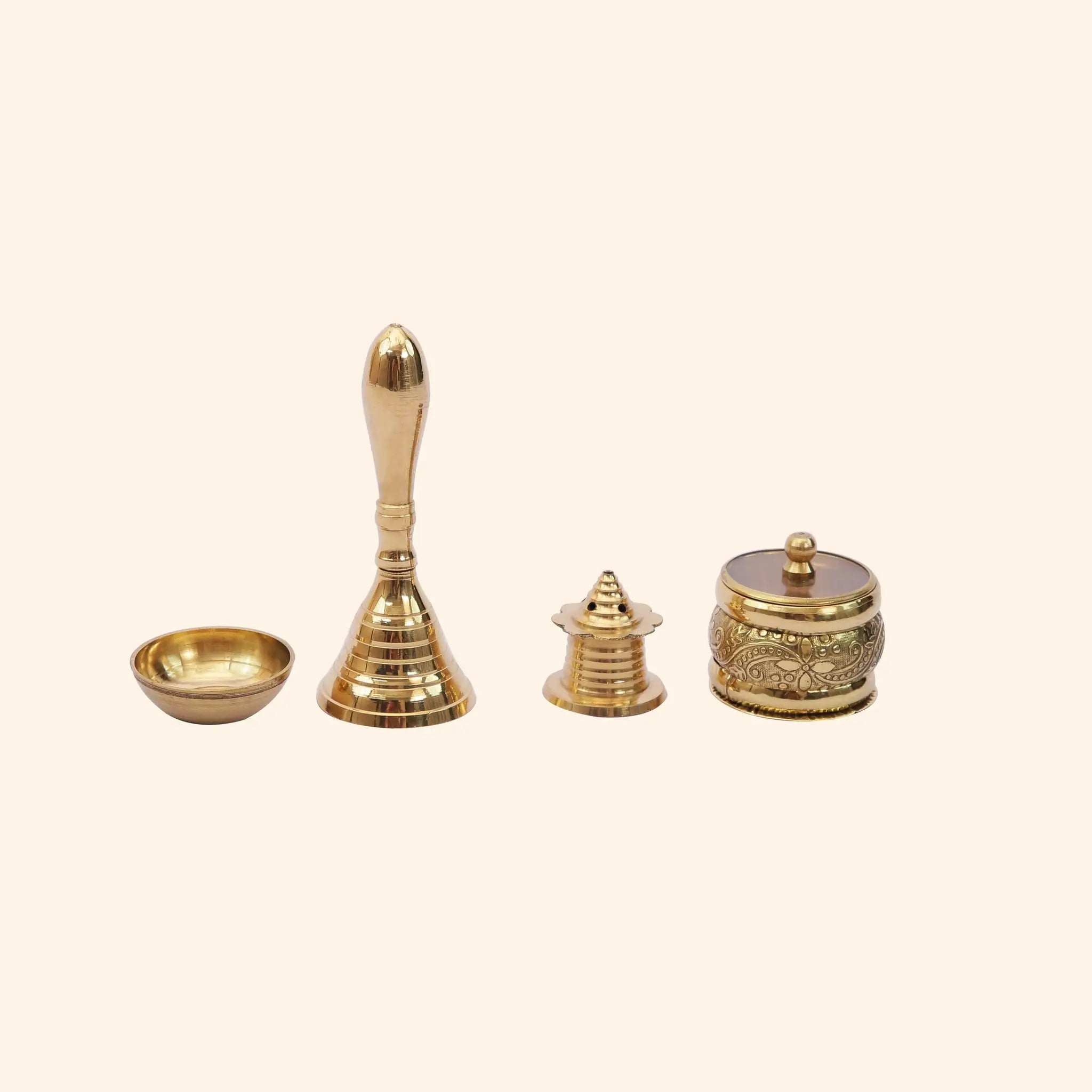 Complete 5-Piece Steel & Brass Puja Thali Set
