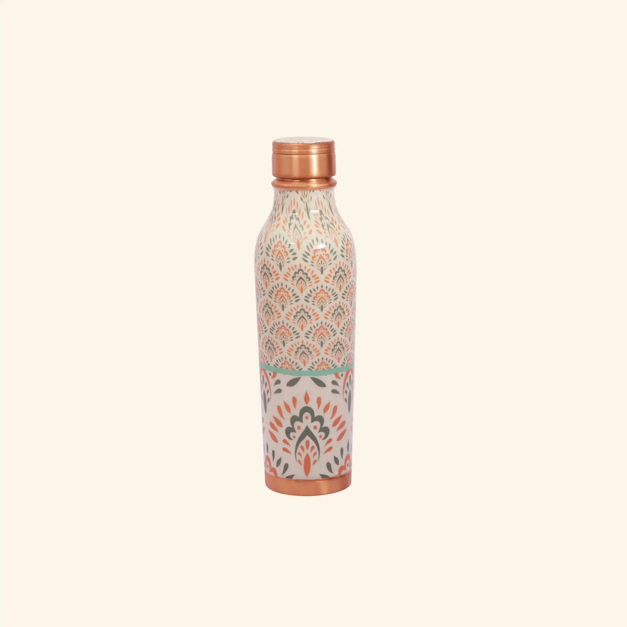 Traditional Green & Orange Floral Copper Bottle, 900 ml