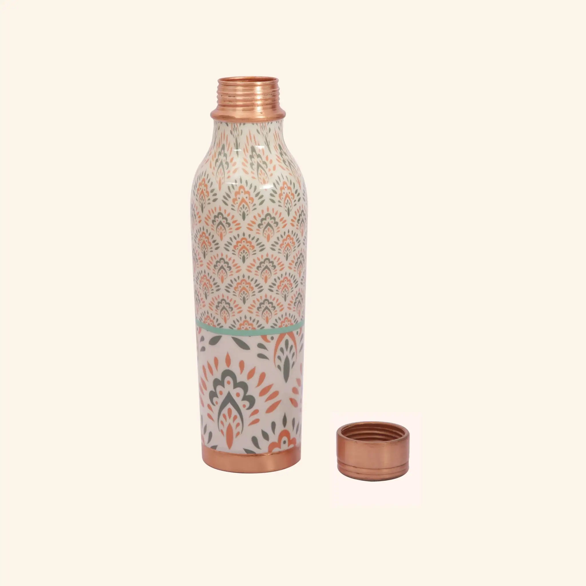 Traditional Green & Orange Floral Copper Bottle, 900 ml