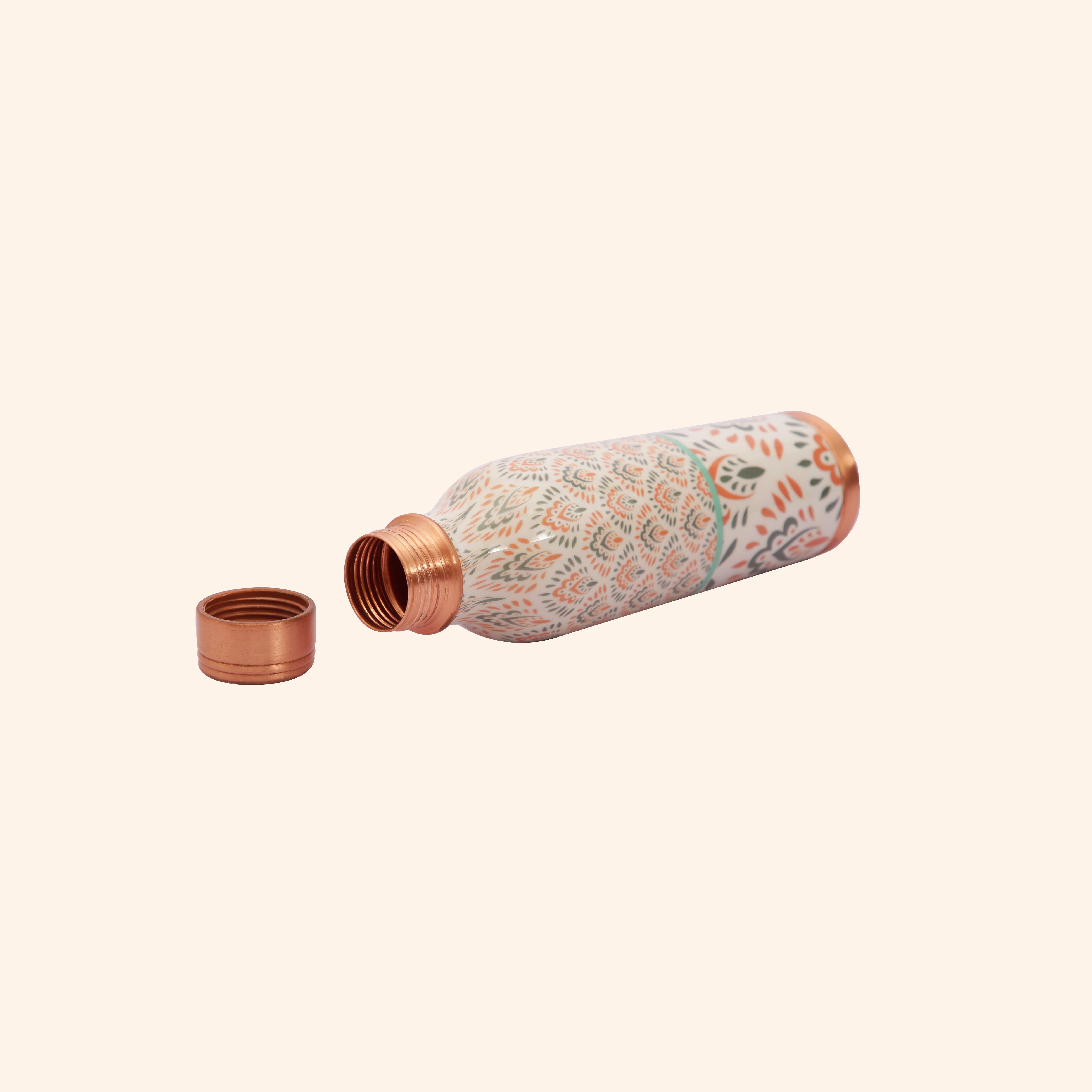 Traditional Green & Orange Floral Copper Bottle, 900 ml