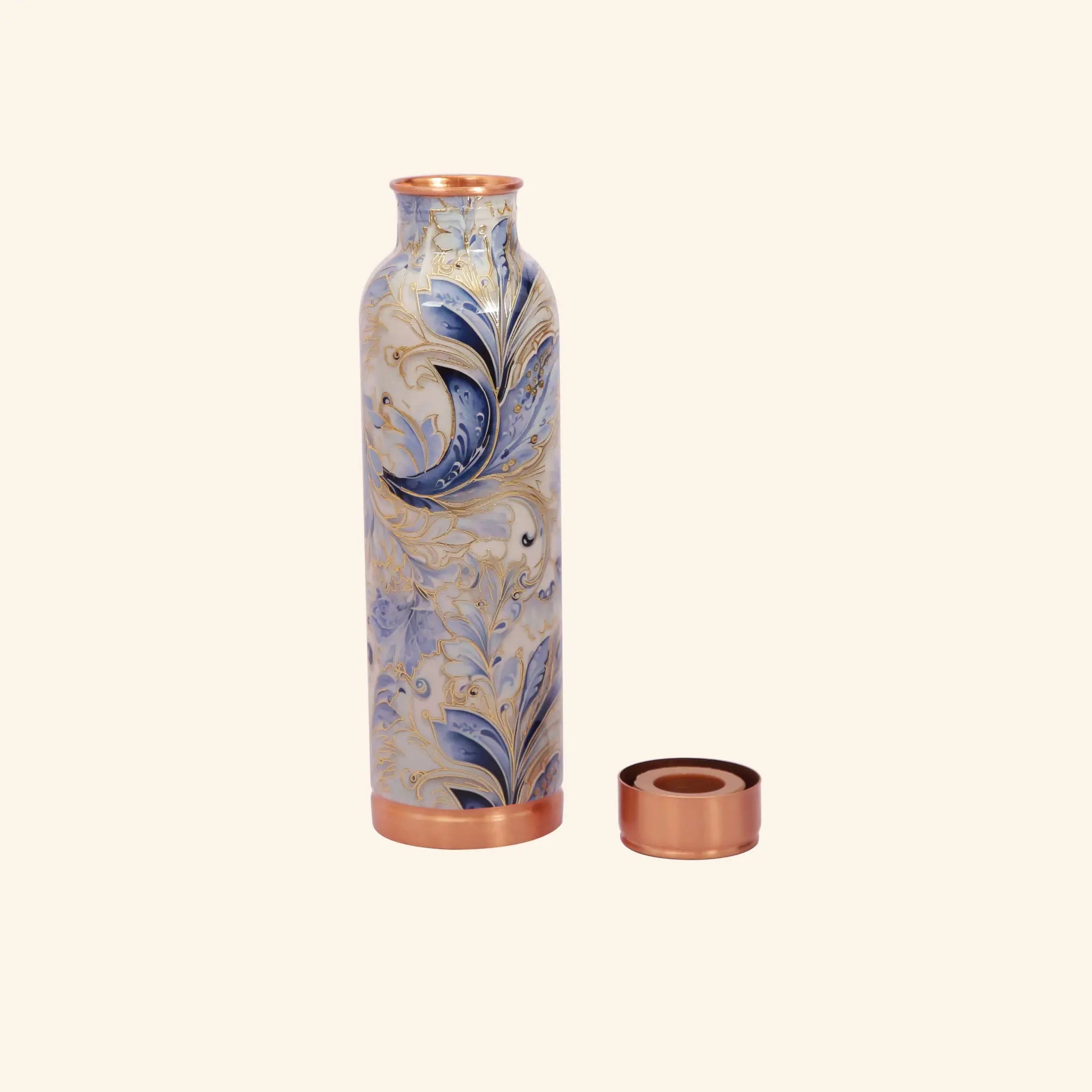 Elegant Grey Blue Marble Print Copper Bottle, 900 ml