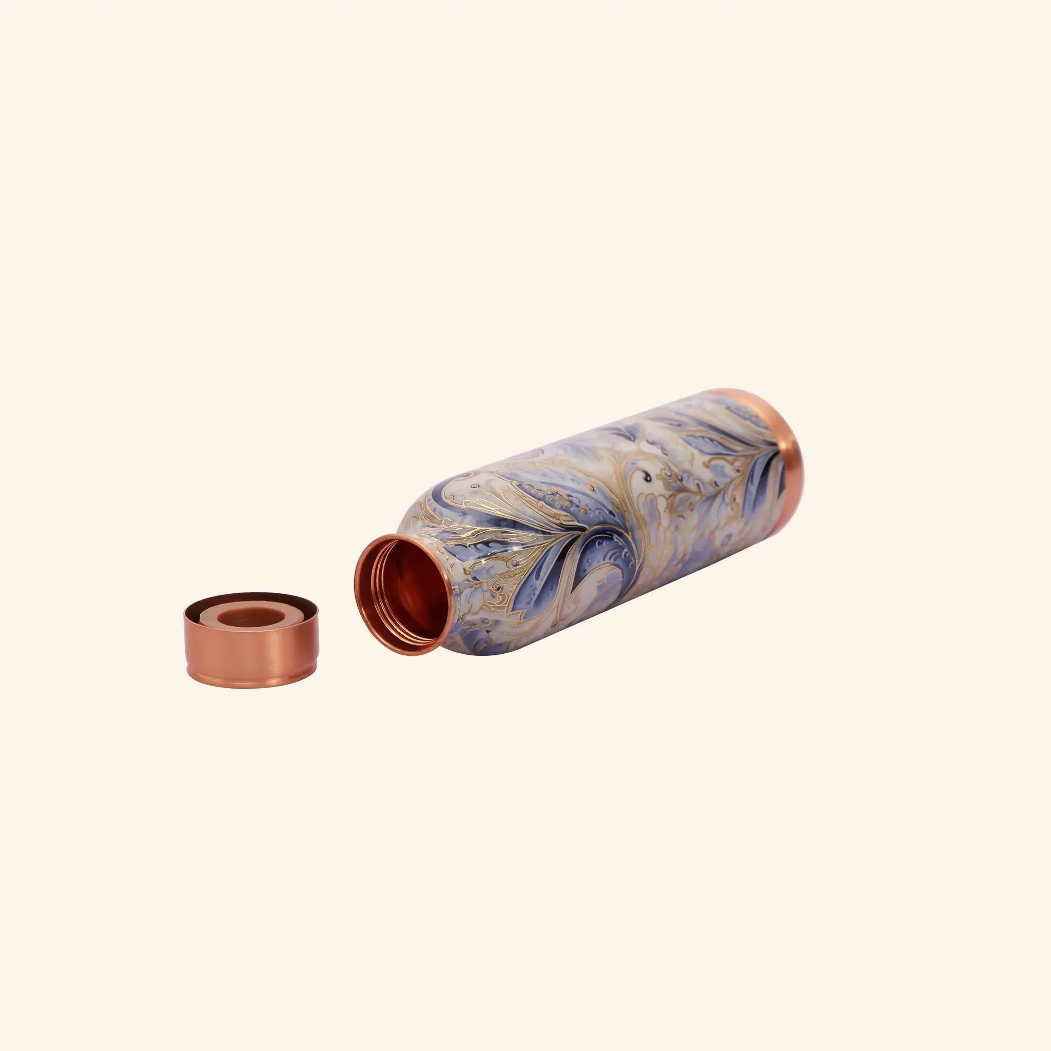 Elegant Grey Blue Marble Print Copper Bottle, 900 ml