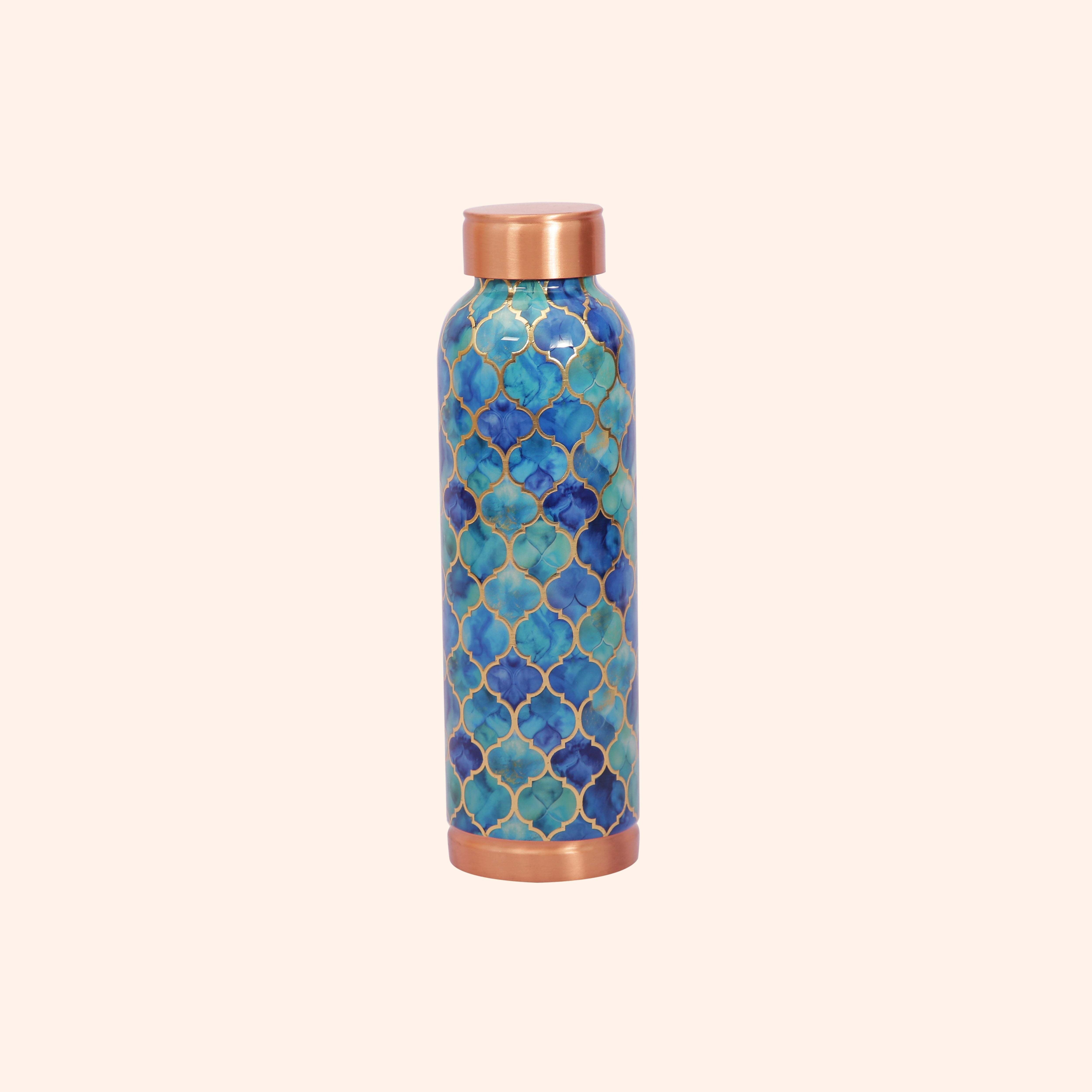 Oceanic Blue Moroccan Print Copper Bottle, 900 ml