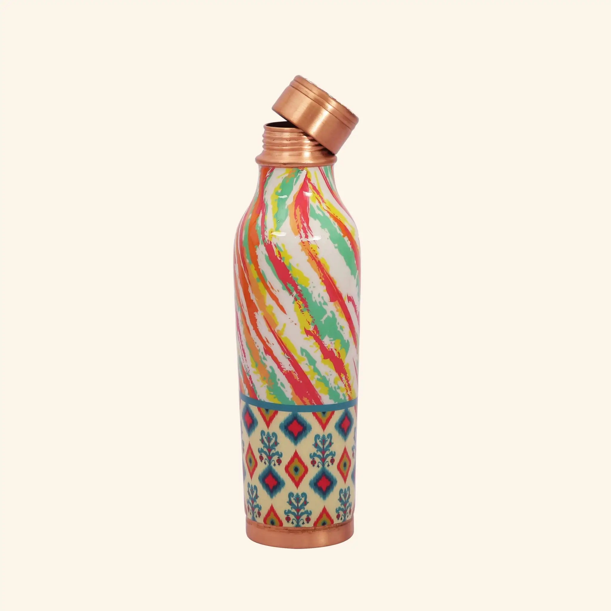 Mina Printed Pure Copper Water Bottle | For Ayurvedic Health & Stylish Hydration, 900 ml