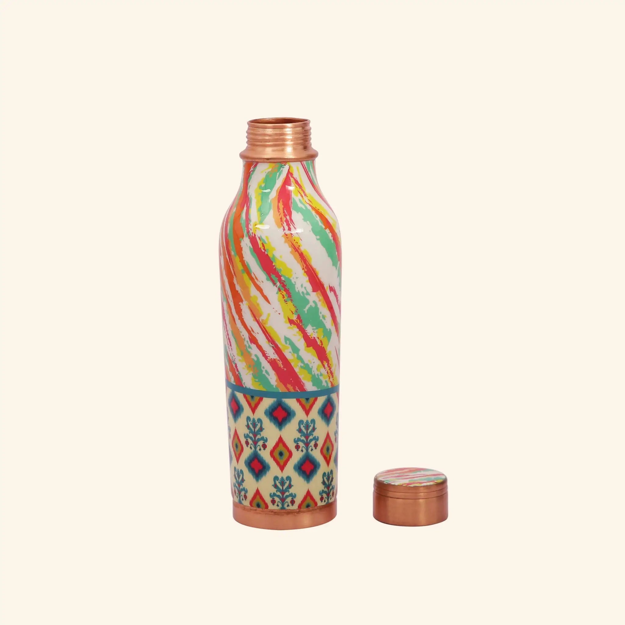Mina Printed Pure Copper Water Bottle | For Ayurvedic Health & Stylish Hydration, 900 ml