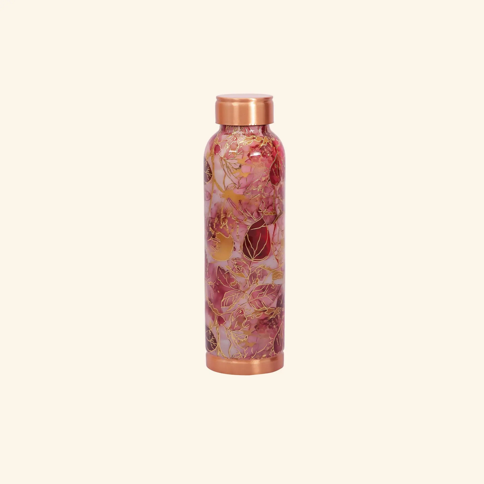 Elegant Maroon & Gold Leaf Copper Bottle