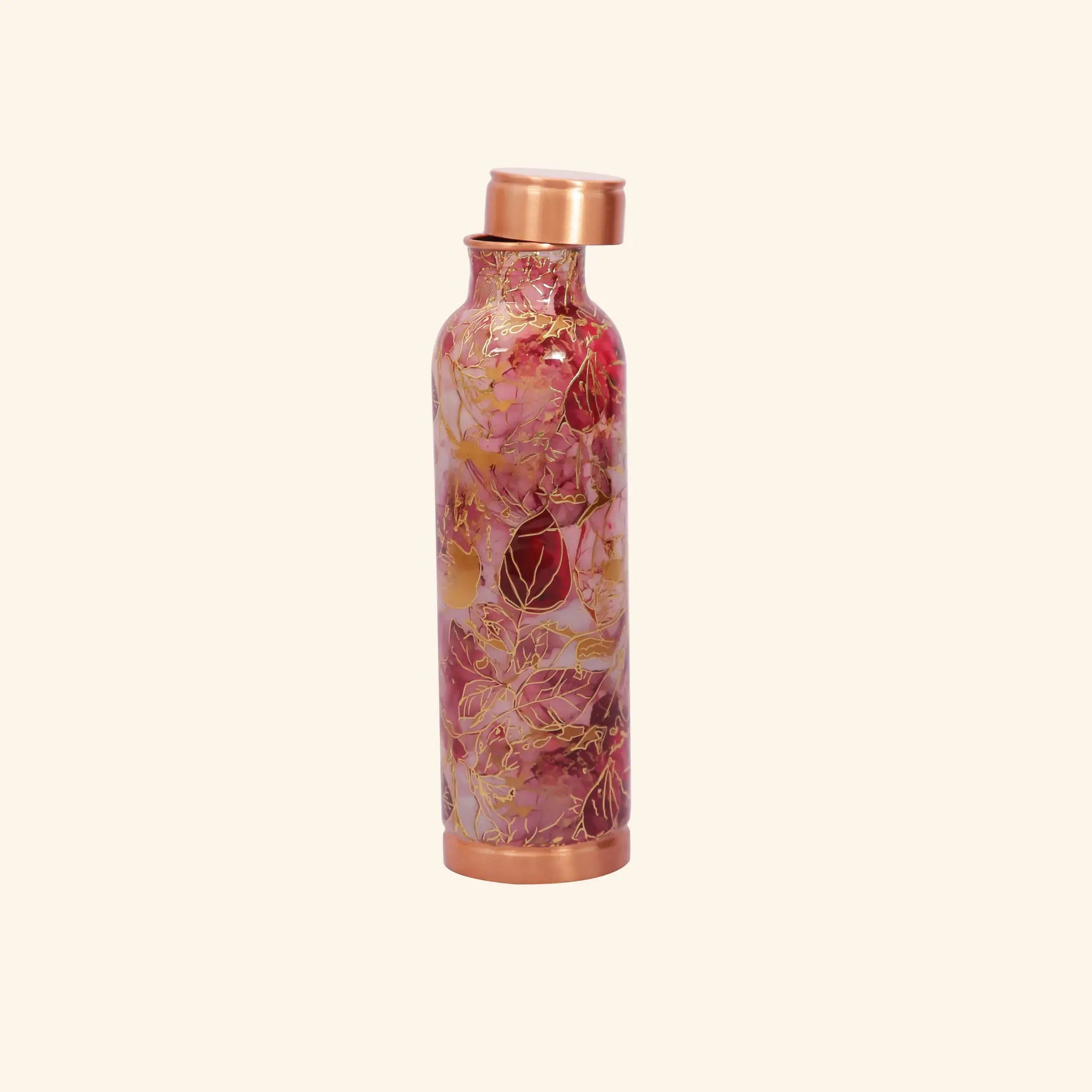 Elegant Maroon & Gold Leaf Copper Bottle