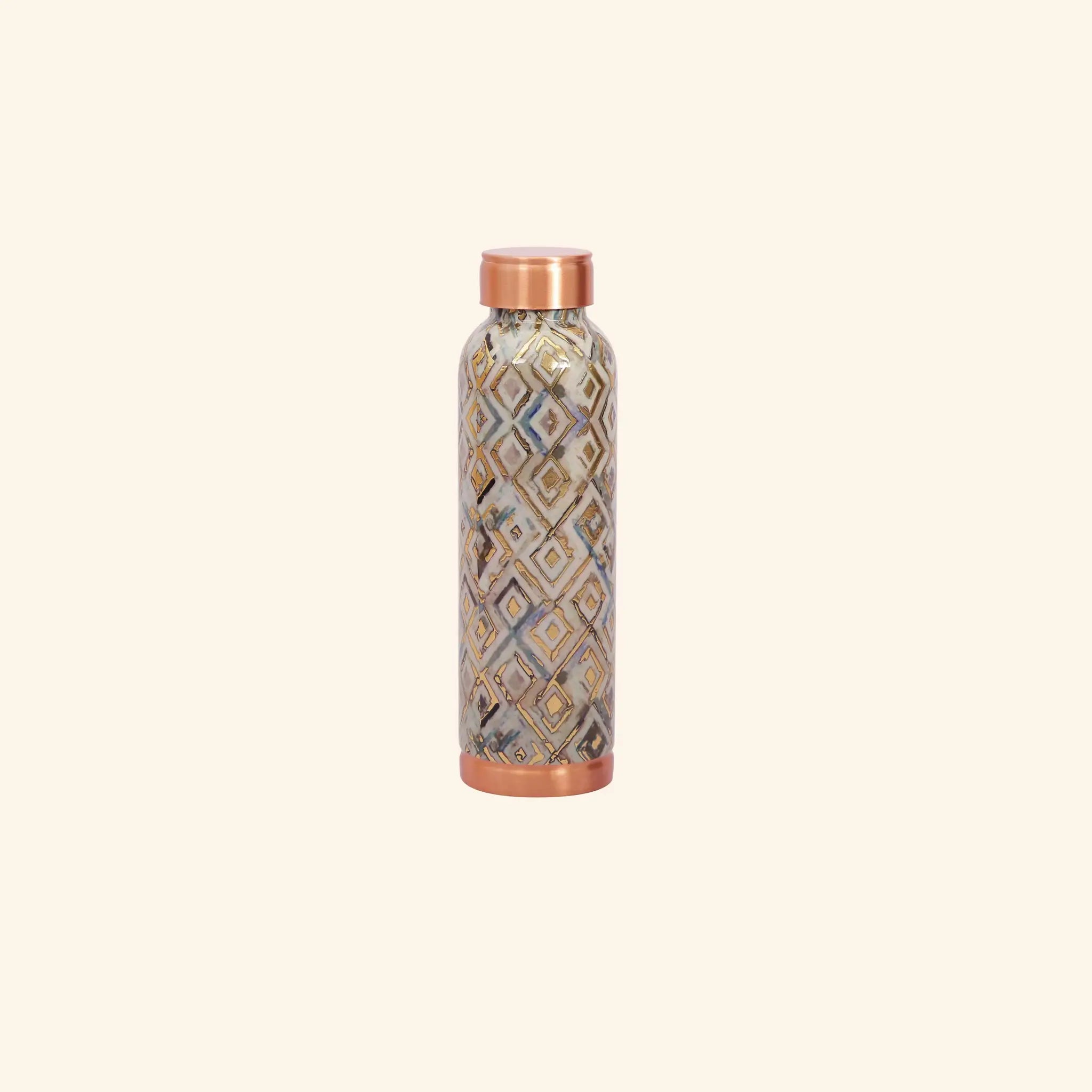Modern Grey Barfi Geometric Print Copper Bottle, 900 ml